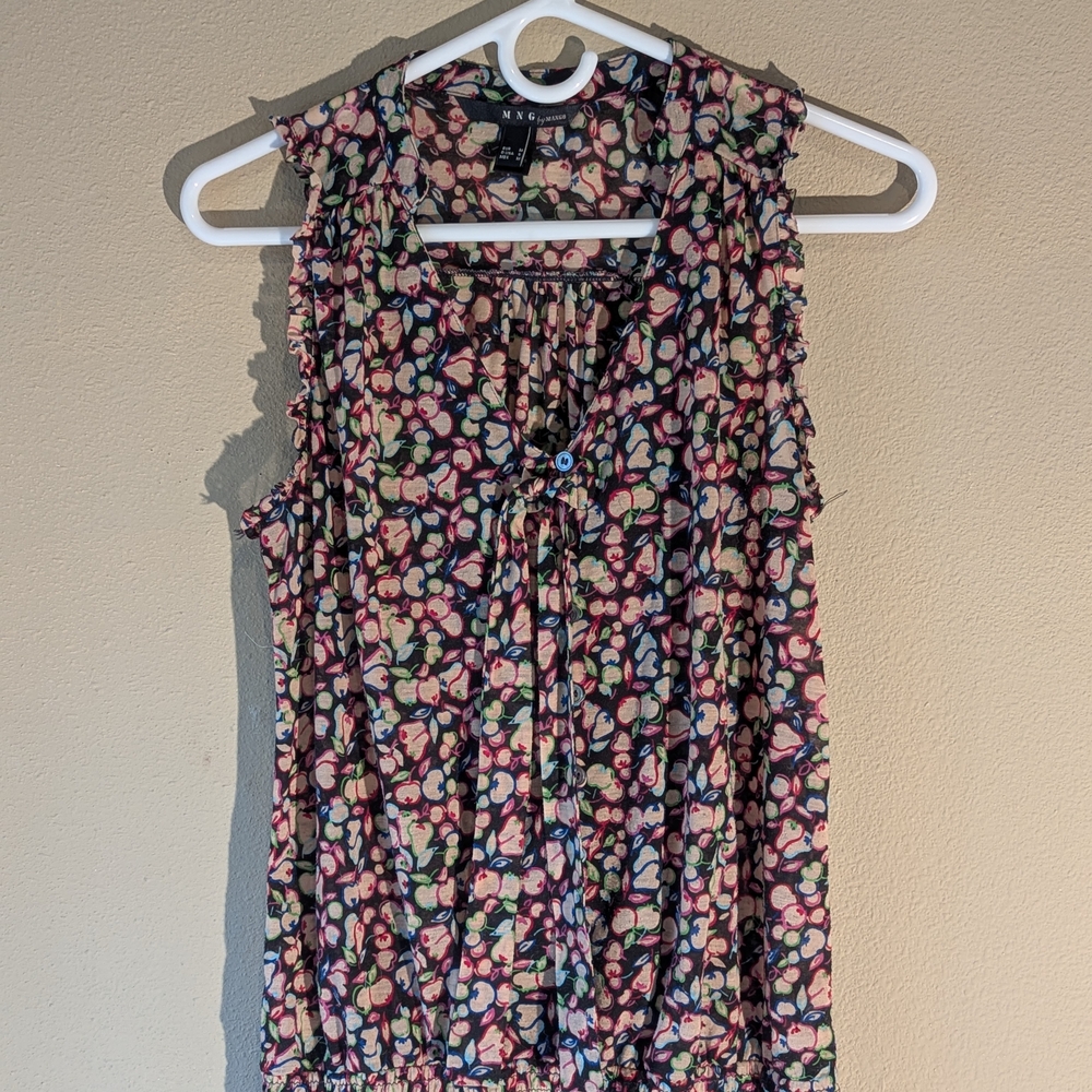 Mango Black and Pink Ruffled Sleeveless Blouse